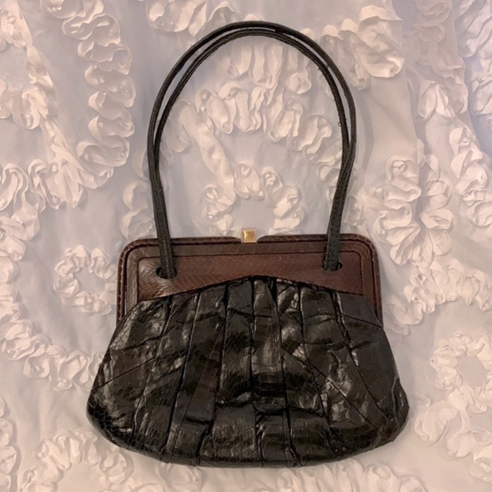 Colombetti Vintage Python Dark Light Browns Soft Top Handle Small Handbag